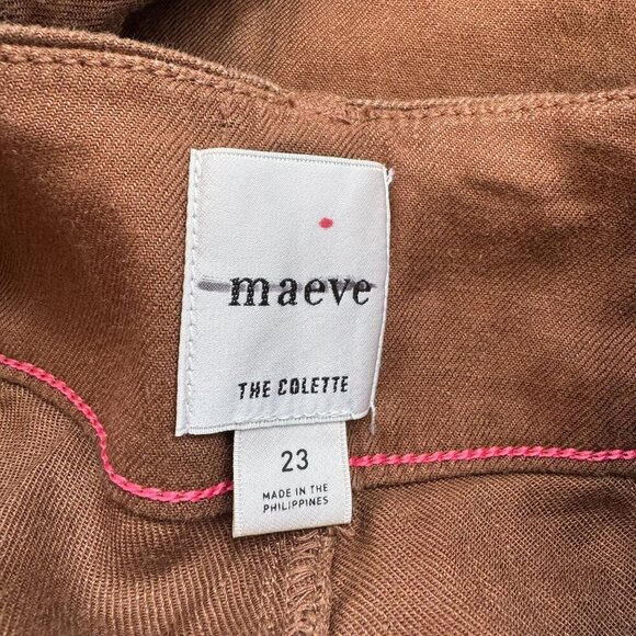 Anthropologie The Colette Linen Cropped Wide Leg Pants Maeve Brown 24 - Picture 8 of 11